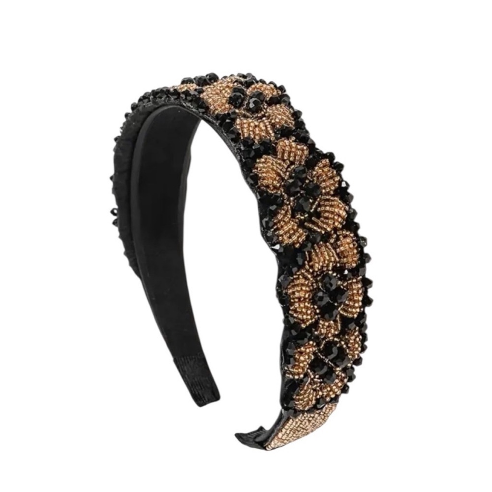 Black & Gold Intricate Beaded Headband